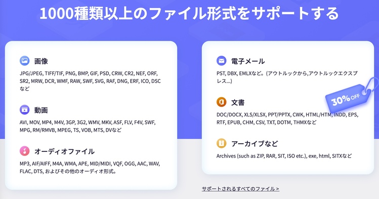 1000種類以上のファイル形式に対応