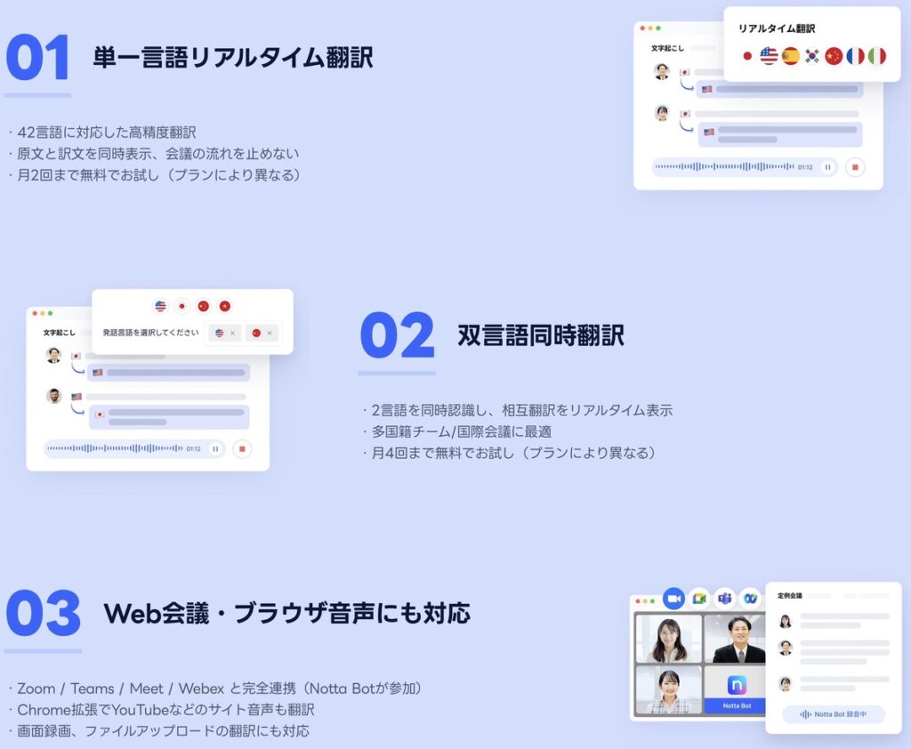 Notta Memoによるリアルタイム翻訳